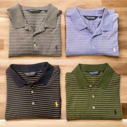 Lot Of 4 Men’s Large Ralph Lauren Golf  Polo Striped Short Sleeve Shirt