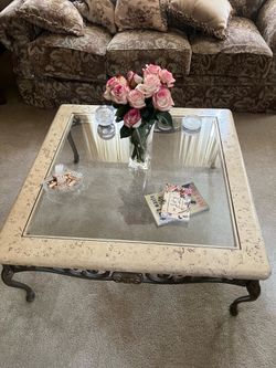 Glass and stone coffee table