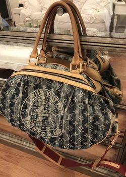 LOUIS VUITTON GM Denim Blue Cabas Tote Bag Travel Shoulder Bag