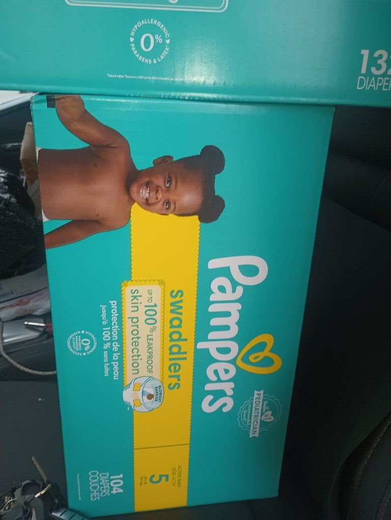 2 Pampers: Count Pamper 1: 104 Size:5 Pamper 2: Size 5/ 132 Count