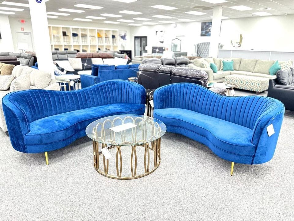 Sophia Blue 2 Piece Upholstered Channel Tufted Sofa Set ♣️♣️♣️ ▪️# Sofa # Loveseat # Couch # Living Room Set Options Available