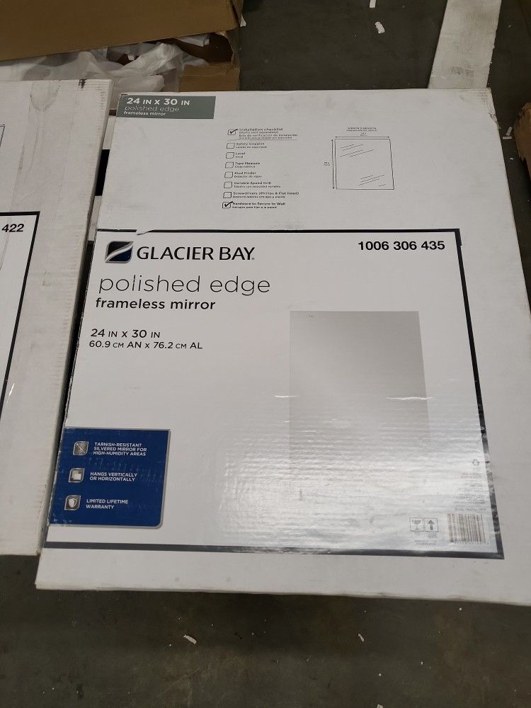 New Glacier Bay Polished Edge Frameless Mirror 24in By 30in