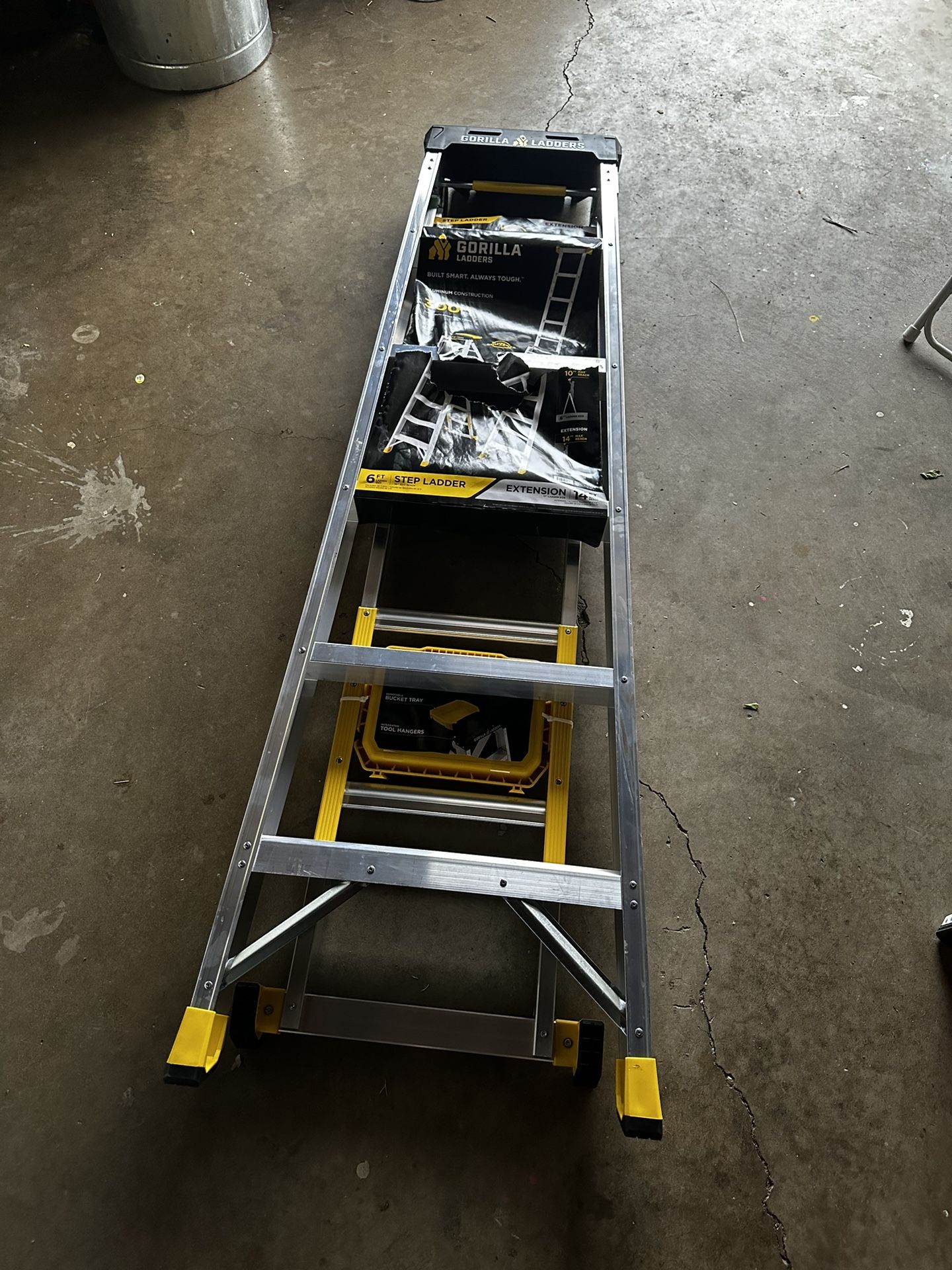 Gorilla Ladders 14 ft. Reach Aluminum 2-in-1 Extension Multi-Position Ladder with Project Bucket, 300 lbs. Capacity, Type 1A Duty Rating