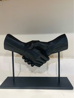 Black Handshake Metal Sculpture Matte Finish Freestanding