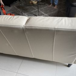 Pair Of Bone White Leather Couches 