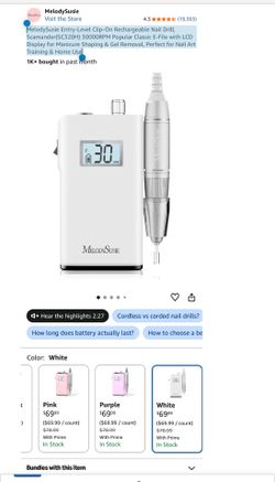 MelodySusie Entry-Level Clip-On Rechargeable Nail Drill, Scamander(SC320H) 30000RPM Popular Classic E-File with LCD Display for Manicure Shaping & Gel