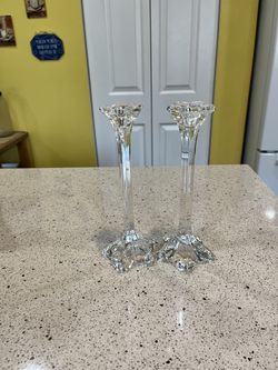 Pair 8” Cut-Glass Candle Holders