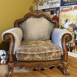 Victorian Style Armchair - Solid Frame & Ideal For Reupholstery