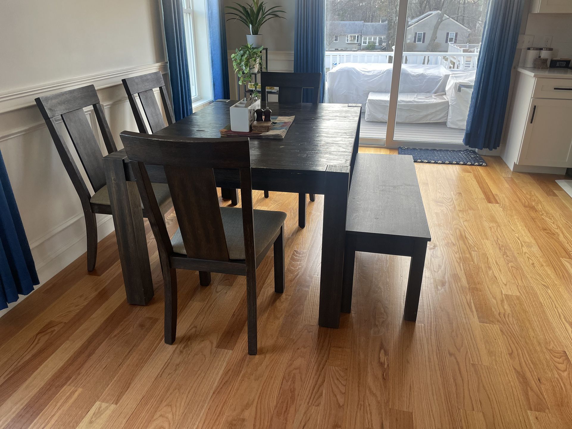 Wooden dining table with bench & extension
