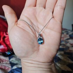 Ladies Necklace Silver  Topaz & Diamond Accent 