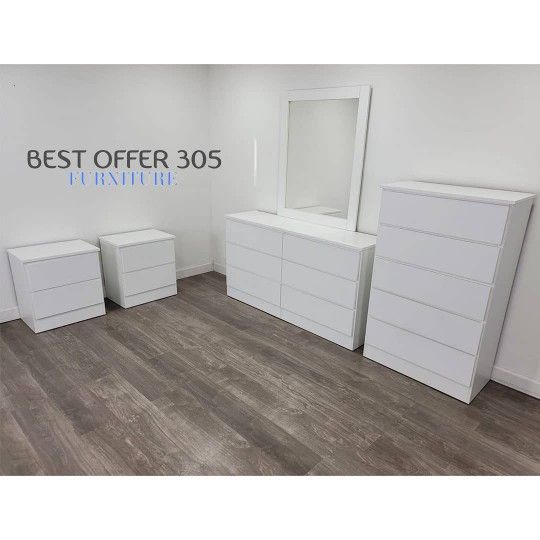 ChestDresser whit Mirror and 2 Bedside Table Comoda Con Espejo Gavetero Y 2 mesitas de noche