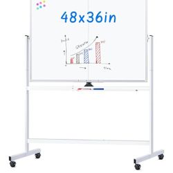 maxtek Rolling Whiteboard, 48x36 Large Magnetic White Board with Stands, Big Double-Sided White Board Dry Erase on Wheels for Homeschool, Home Office,