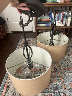 Burlap Canvas Pendant Drum Lights
