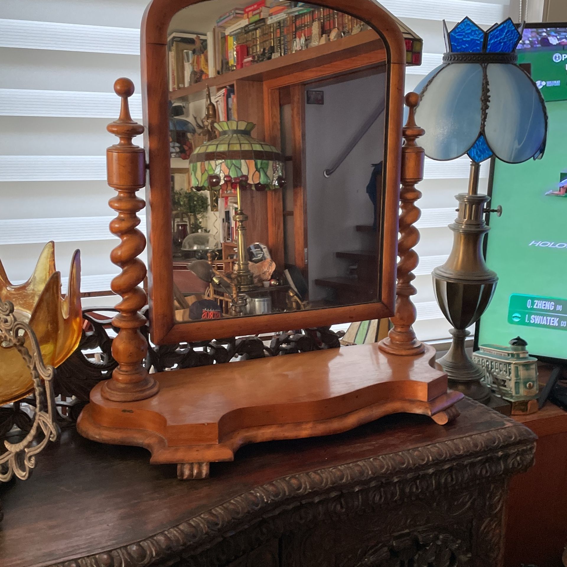 Middle 19 Century Antique Beautiful Mirror In Wooden Frame / Base