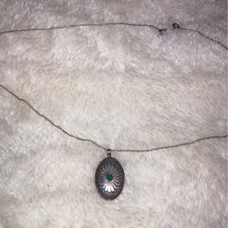 Sterling Silver w/ Turquoise Necklace And Pendant 