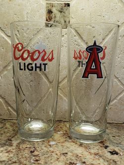 Set of 2 MLB LOS ANGLES ANGELS And COORS LIGHT Beer Glass Cups.