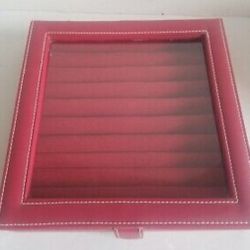 Red Leatherette Fold Out Cube Jewelry Box/ Flat Jewelry Case Set