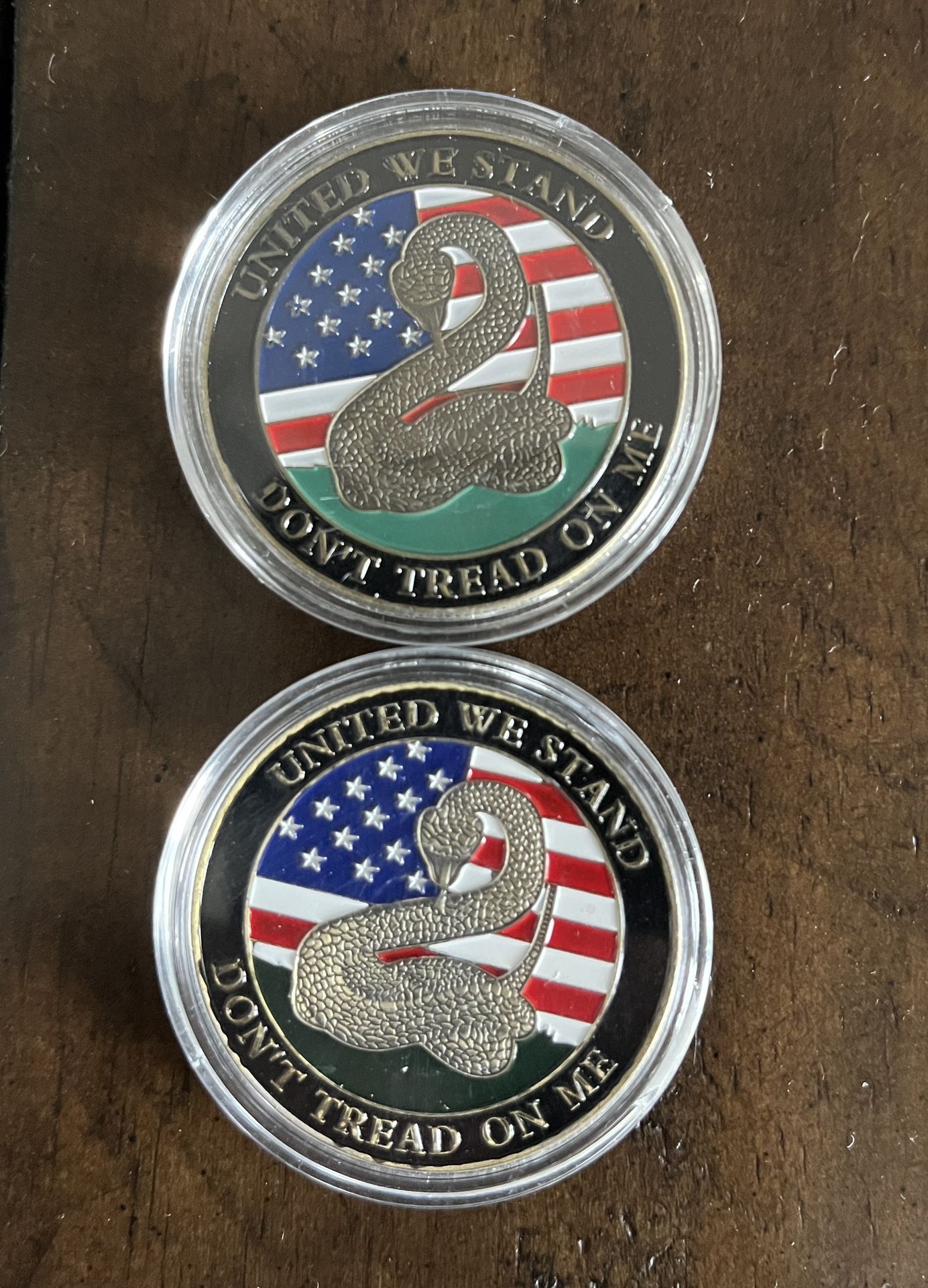 United We Stand Don’t Tread On Me Challenge Coin in Protective Case