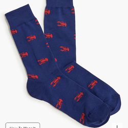 New, Men’s Dress/Casual Socks in Navy Blue with Red Lobsters from JCrew Factory 
