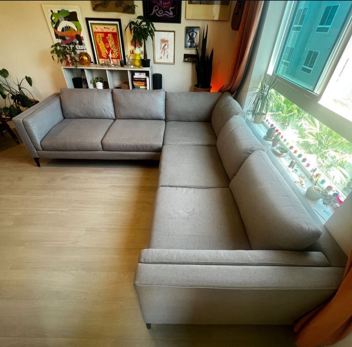 MCM Style L-Shaped Grey Gray Sofa Couch