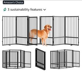 New Full Metal Freestanding Dog Gate with Door, 32''Height Foldable Pet Dog Fence for Indoor & Outdoor, 6 Panels Extra Wide Free Standing TallDog Gate