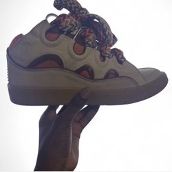 lanvins orange and cream designer shoes size 42 size 8 