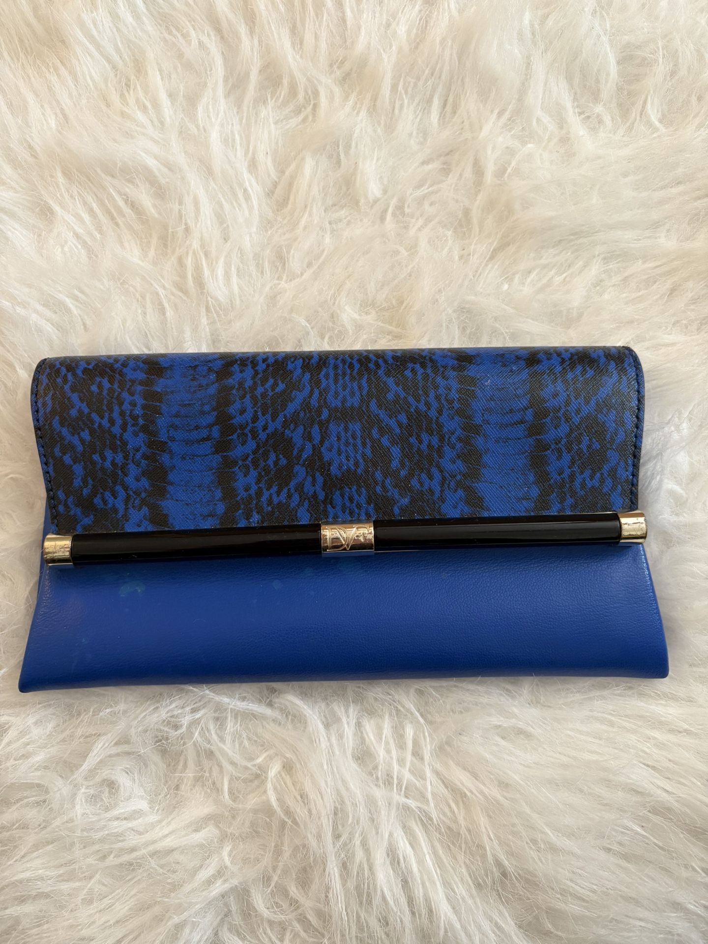 Diane Von Furstenberg Blue Python Leather Clutch