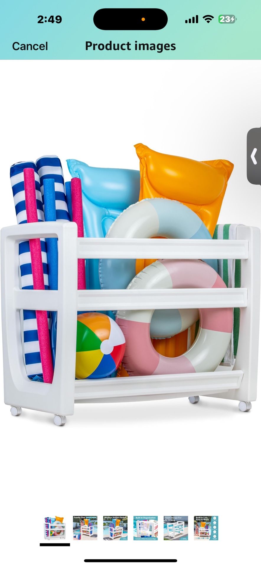 Coast Modern Pool Organizer for Floats and Toys - Large Waterproof Storage Rack for Outdoor Pool Area  Color White Material High Density Polyethylene 