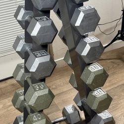  Set Of Set Of Cast Iron Hex Dumbbells From 15s to 50s Pounders ( Total: 520 lbs. ) [  NO RACK INCLUDED - yes you can Buy It $
