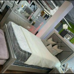 Phoebe Silver Panel Bedroom Set ✔ Queen And King Bed Frame 1559