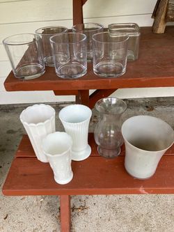 ALL 11 Glass Vases For Floral arrangements Or Kitchen Organizers Will Sell Separately