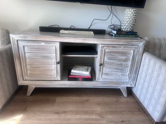 Whitewashed Wood TV Stand Media Console