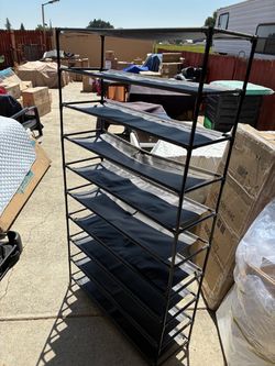 Black 8-Tier Fabric Shoe Rack