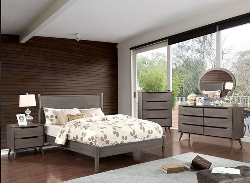 Brand New Grey 4pc Queen Bedroom Set (Available In California & Eastern King)