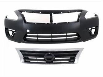 Brand New Replacement 2013-2015 Nissan Altima - 2-Piece Kit, Front Primed Bumper Cover, Includes (1) Bumper Cover and (1) Grille