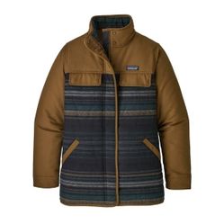 Patagonia W's Out Yonder Tan Wool Blue Stripe Coat Jacket Women Small