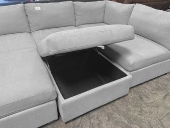 Grey Modular Sectional Couch Sofa With Storage Ottoman 