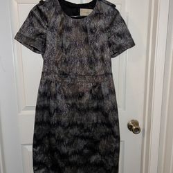 Women’s Burberry Metallic Printed Short Sleeve Mid Length Dress Silver Size 8