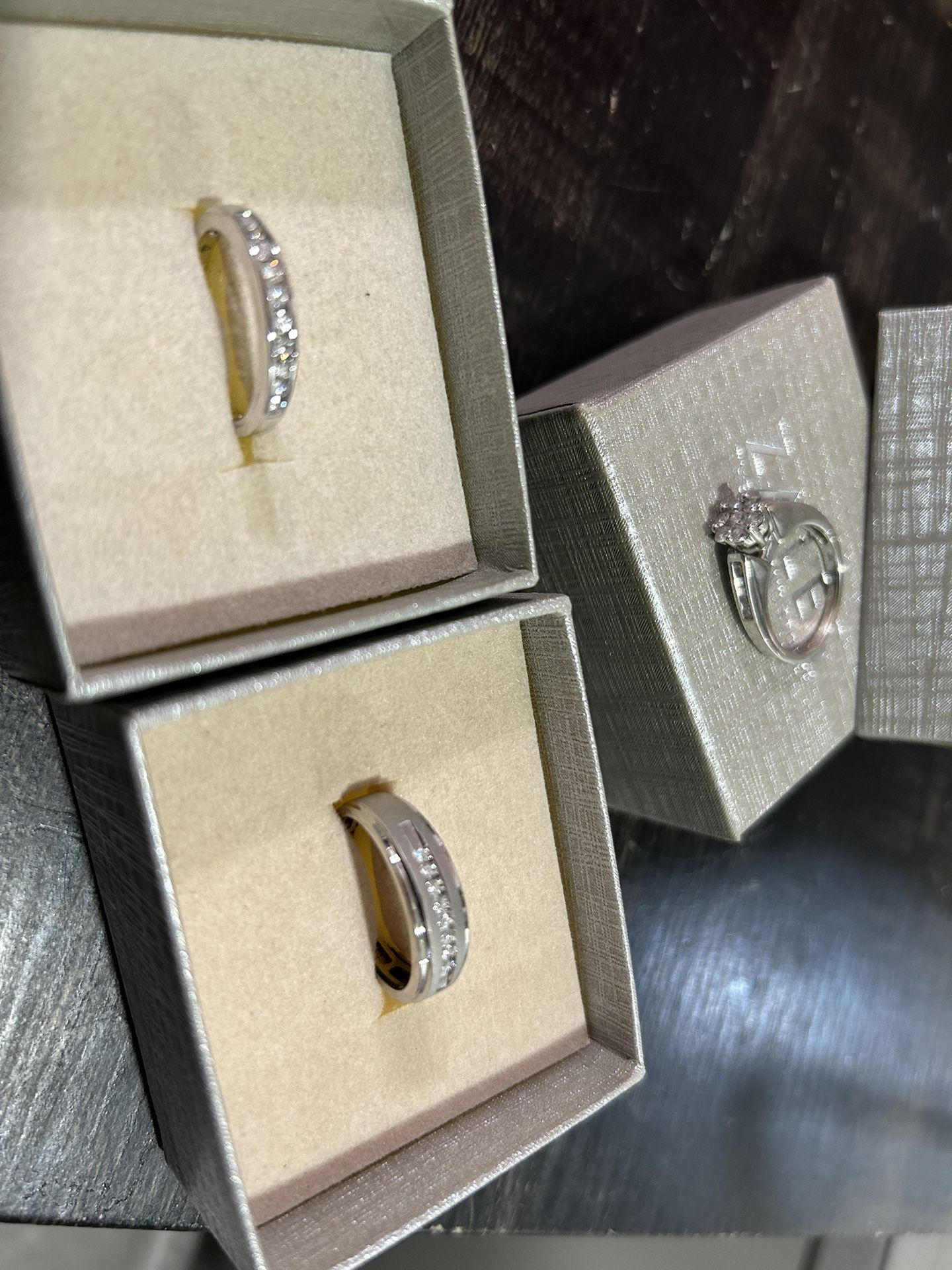 Wedding Rings And Engagement Ring Bundle White Gold 10k