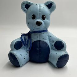 Blue Teddy Bear Ceramic Figurine Nursery Decor Hollow Decorative Bear 