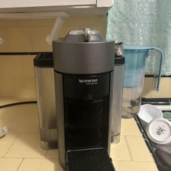 moving sale: nepresso, water drop brita, ottoman, accent chair, medium size apartment fridge