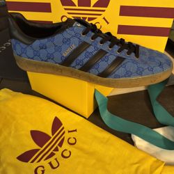 Gucci x Adidas Gazelle – Blue GG Monogram – Size 14 🔥