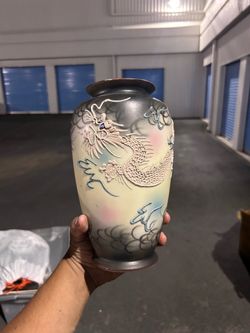 Asian Dragon Relief Ceramic Vase