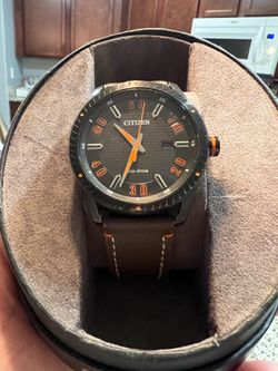 Citizen Men's Eco Drive brown Leather Watch BM6995-19E with orange accents