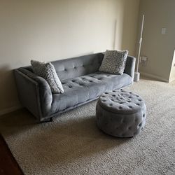 82” All Modern Gray Velvet Sofa w Ottoman