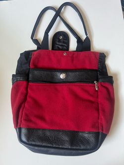 VTG Rare red and black travel tote by KIVA Designs with southwestern Zia symbol silver tone emblems
