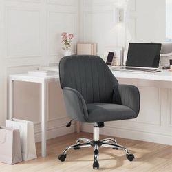 Modern Velvet Desk Chair, Soft Height-Adjustable 360° Swivel Computer Chair with 300 lb Weight Capacity for Home Office, Reception, Dark Gray