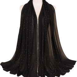 Women Soft Chiffon Rhinestone Long Scarf Shawl Fashion Muslim Hijab Head Wrap Scarves  ANKOMINA Women Soft Chiffon Rhinestone Long Scarf Shawl Fashion