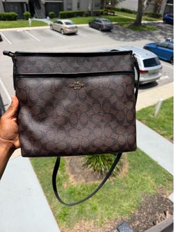Brown Coach Signature File Crossbody Bag