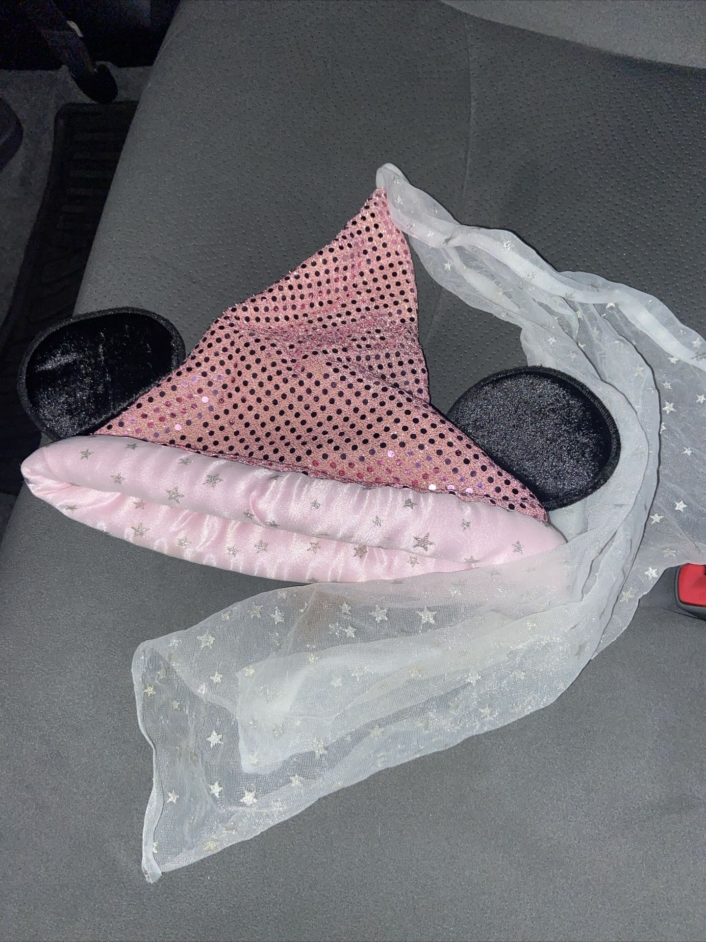 NWOT DISNEYLAND PINK GLITTER STAR PRINCESS VEIL MINNIE MOUSE EARS HAT YOUTH